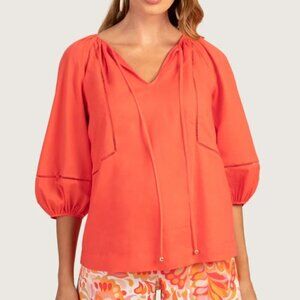 Trina Turk 'Joplin' Blouson-Sleeve Cotton Pullover Top, Slushie